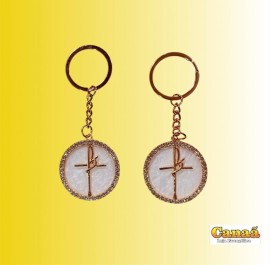 Chaveiro F� redondo com strass, cada