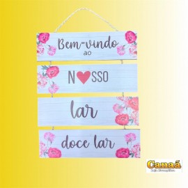 Placa corda frases madeiras com 4 partes ( Bem vindo ao nosso lar) , cada