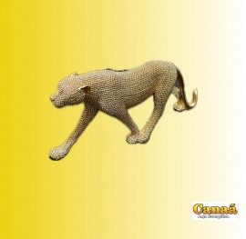 Enfeite Leopardo de resina dourada com aplique de glteo, cada