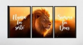 Quadro trio Mdf (Nunca foi sorte sempre foi Deus/ Leo e fundo amarelo)