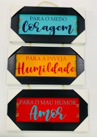 Quadro trio com corda ( Coragem/Humildade/Amor....)